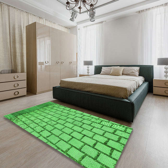 Round Machine Washable Transitional Neon Green Rug in a Office, wshpat2188grn