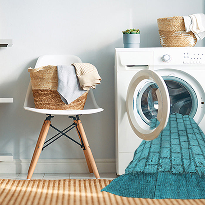 Machine Washable Transitional Bright Cyan Blue Rug in a Washing Machine, wshpat2188lblu