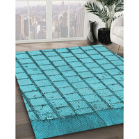 Patterned Bright Cyan Blue Rug, pat2188lblu