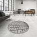 Round Patterned Carbon Gray Novelty Rug in a Office, pat2188