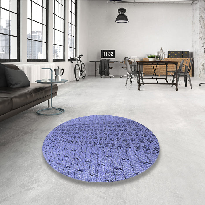 Round Patterned Sky Blue Rug in a Office, pat2189blu