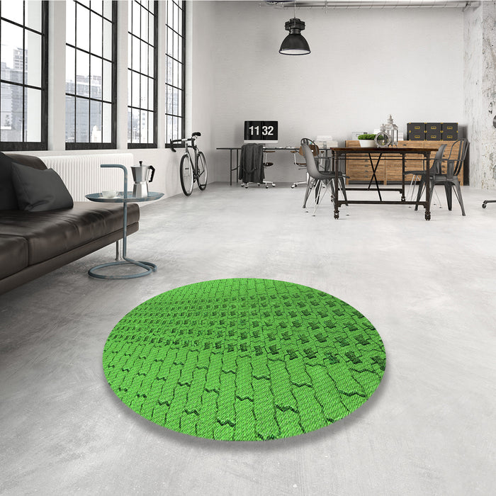 Round Patterned Green Rug in a Office, pat2189grn
