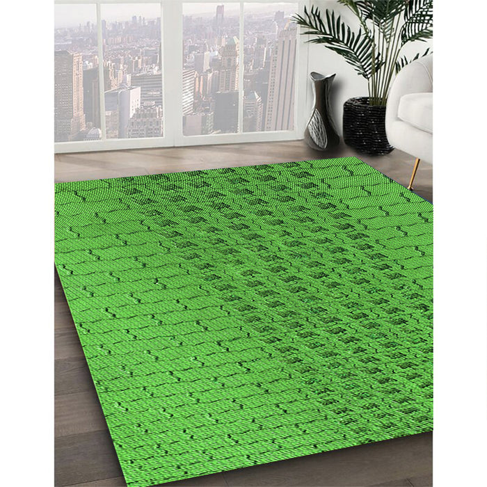 Patterned Green Rug in Family Room, pat2189grn