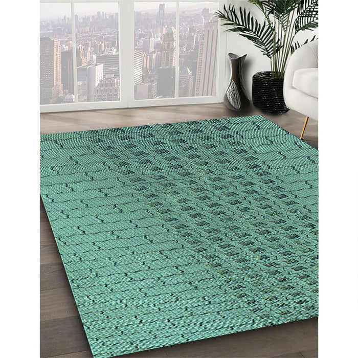 Patterned Sea Green Rug in Family Room, pat2189lblu