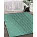 Patterned Sea Green Rug in Family Room, pat2189lblu