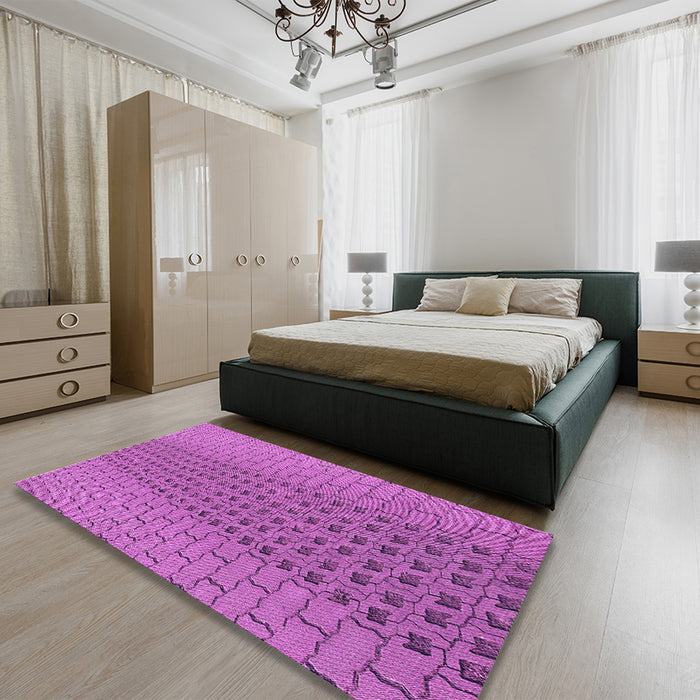 Round Machine Washable Transitional Bright Neon Pink Purple Rug in a Office, wshpat2189pur