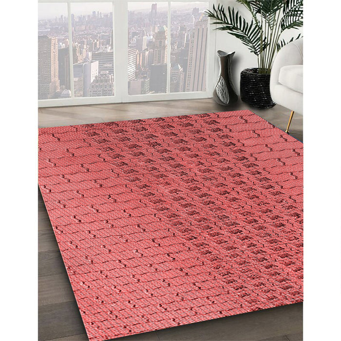 Patterned Red Rug in Family Room, pat2189rd