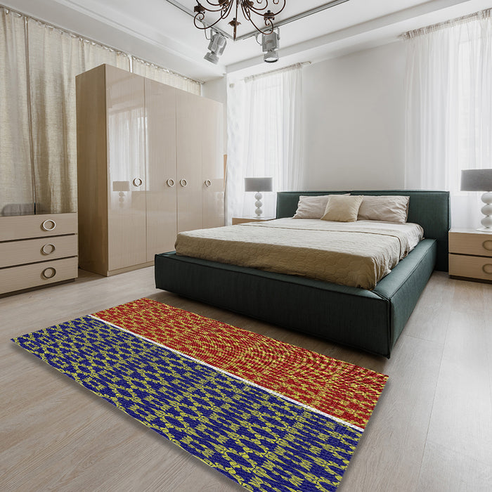 Patterned Copper Green Novelty Rug in a Bedroom, pat218