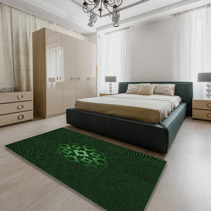 Patterned Deep Emerald Green Rug in a Bedroom, pat219grn
