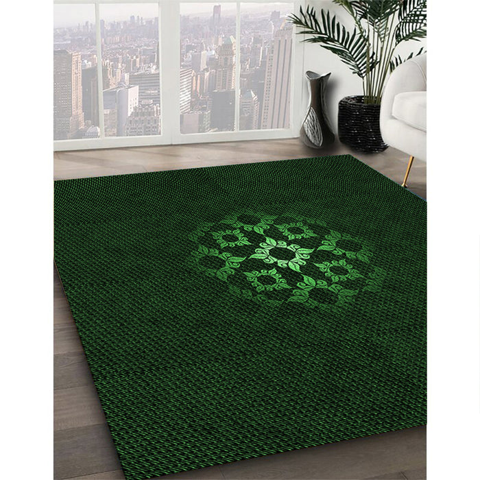 Machine Washable Transitional Deep Emerald Green Rug in a Family Room, wshpat219grn