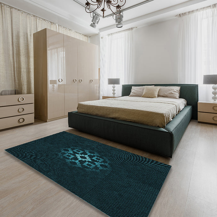 Patterned Black Rug in a Bedroom, pat219lblu