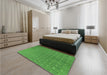 Patterned Green Rug in a Bedroom, pat2190grn