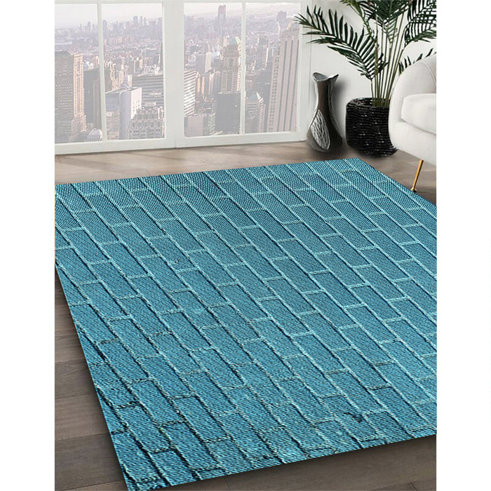 Patterned Blue Rug in Family Room, pat2190lblu