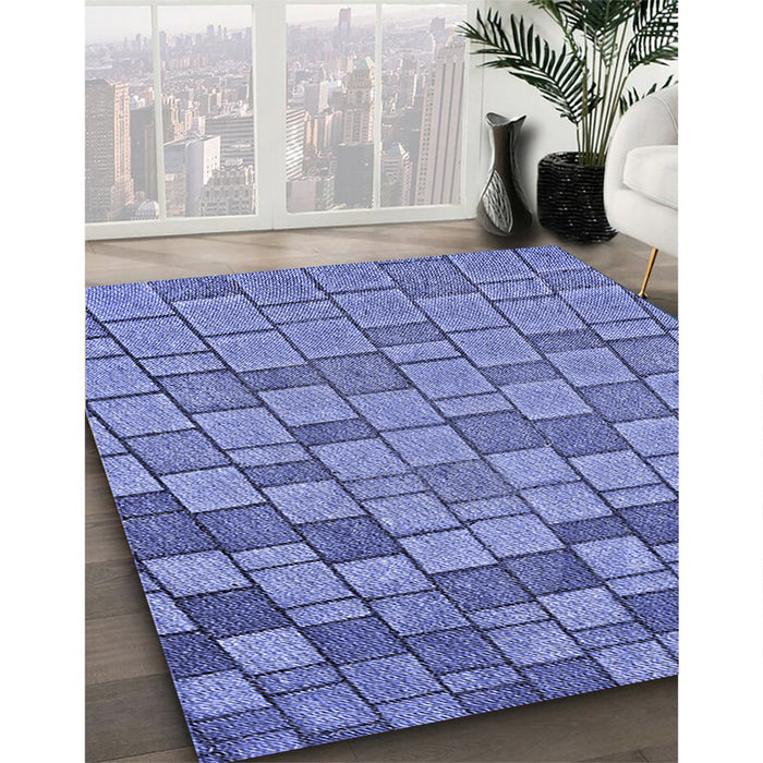 Patterned Denim Blue Rug in Family Room, pat2193blu
