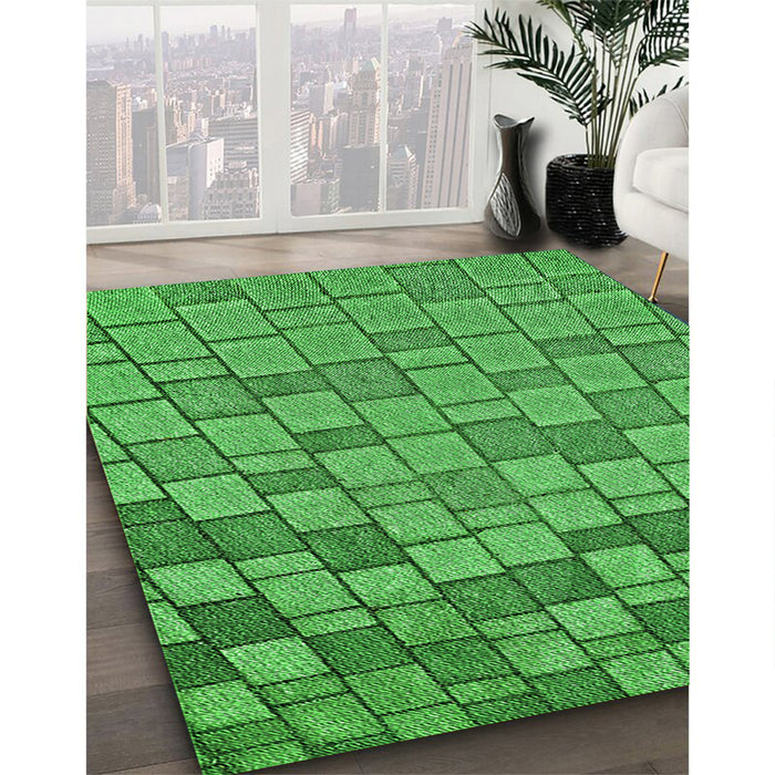 Patterned Neon Green Rug in Family Room, pat2193grn