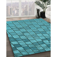 Patterned Dark Cyan Green Rug, pat2193lblu