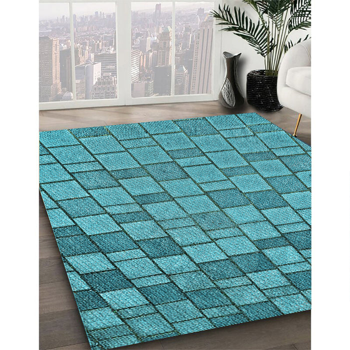 Patterned Dark Cyan Green Rug in Family Room, pat2193lblu