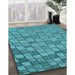 Patterned Dark Cyan Green Rug in Family Room, pat2193lblu