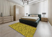 Patterned Dark Yellow Green Rug in a Bedroom, pat2193yw