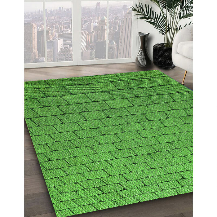 Patterned Green Rug in Family Room, pat2194grn
