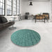 Round Patterned Deep-Sea Green Rug in a Office, pat2194lblu