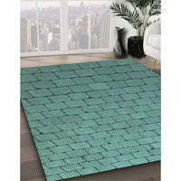 Patterned Deep-Sea Green Rug, pat2194lblu