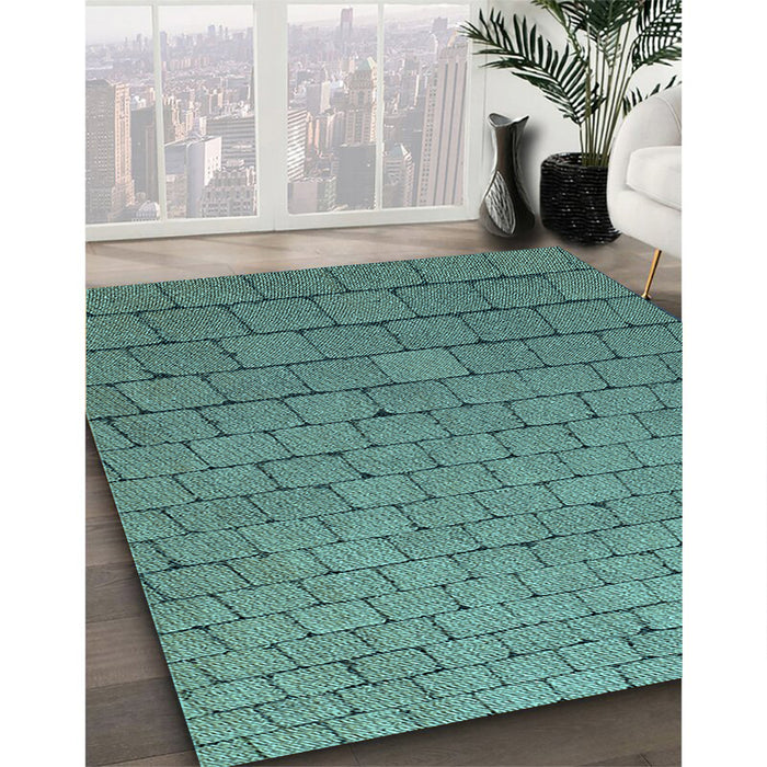 Patterned Deep-Sea Green Rug in Family Room, pat2194lblu