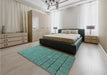 Patterned Deep-Sea Green Rug in a Bedroom, pat2194lblu