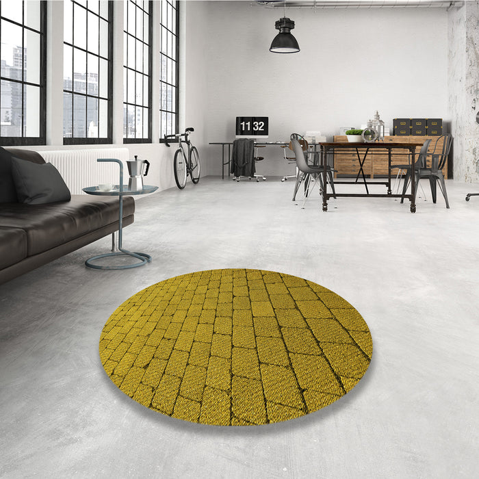 Round Patterned Yellow Rug in a Office, pat2194yw