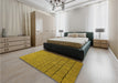 Patterned Yellow Rug in a Bedroom, pat2194yw