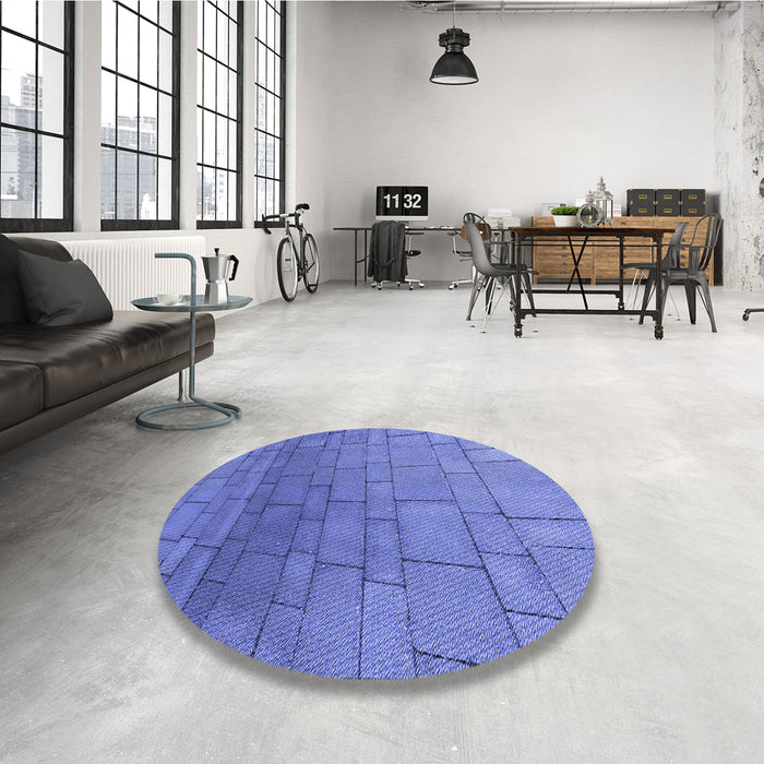 Round Patterned Sky Blue Rug in a Office, pat2195blu