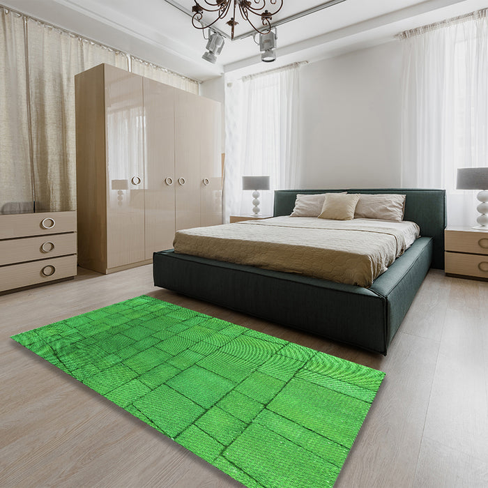 Patterned Lime Green Rug in a Bedroom, pat2195grn