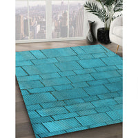 Patterned Bright Turquoise Blue Rug, pat2195lblu