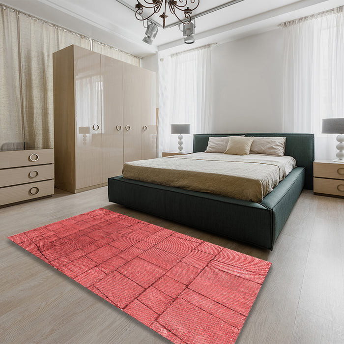 Patterned Red Rug in a Bedroom, pat2195rd