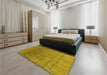 Patterned Dark Yellow Green Rug in a Bedroom, pat2195yw