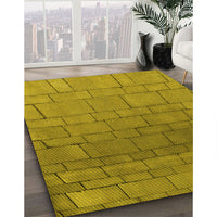 Patterned Dark Yellow Green Rug, pat2195yw