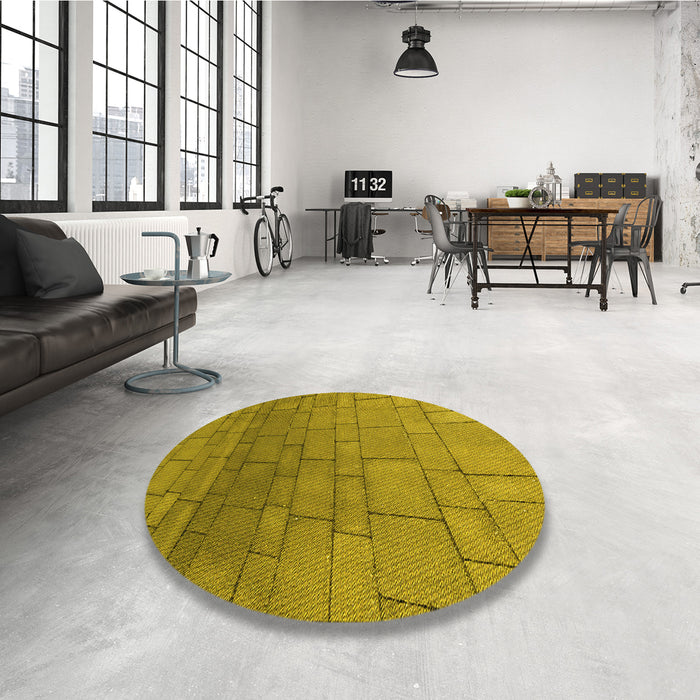 Round Patterned Dark Yellow Green Rug in a Office, pat2195yw