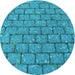 Square Machine Washable Transitional Bright Turquoise Blue Rug in a Living Room, wshpat2198lblu