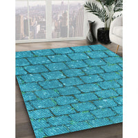 Patterned Bright Turquoise Blue Rug, pat2198lblu