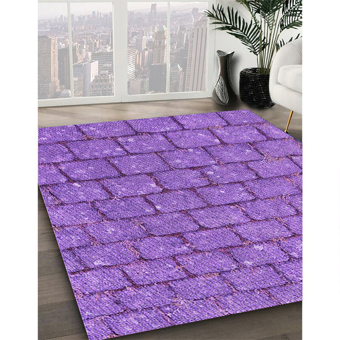Patterned Purple Rug in Family Room, pat2198pur