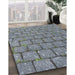 Patterned Blue Gray Novelty Rug in Family Room, pat2198