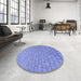 Round Patterned Denim Blue Rug in a Office, pat2199blu