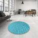 Round Patterned Dark Turquoise Green Rug in a Office, pat2199lblu