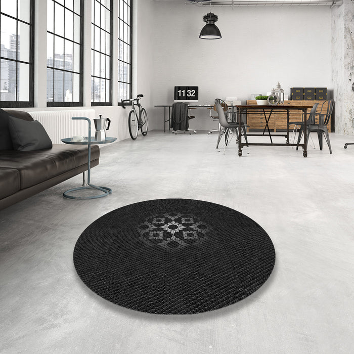 Round Machine Washable Transitional Black Rug in a Office, wshpat219