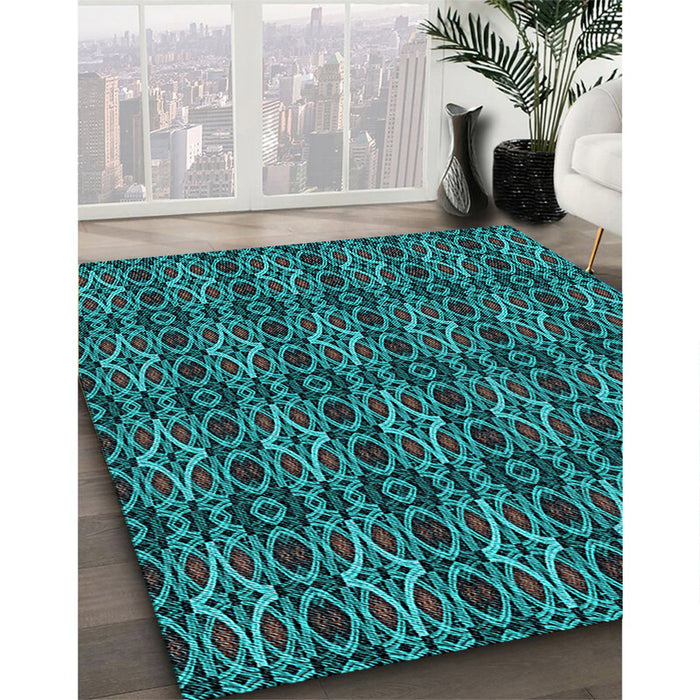 Machine Washable Transitional Dark Turquoise Green Rug in a Family Room, wshpat220lblu