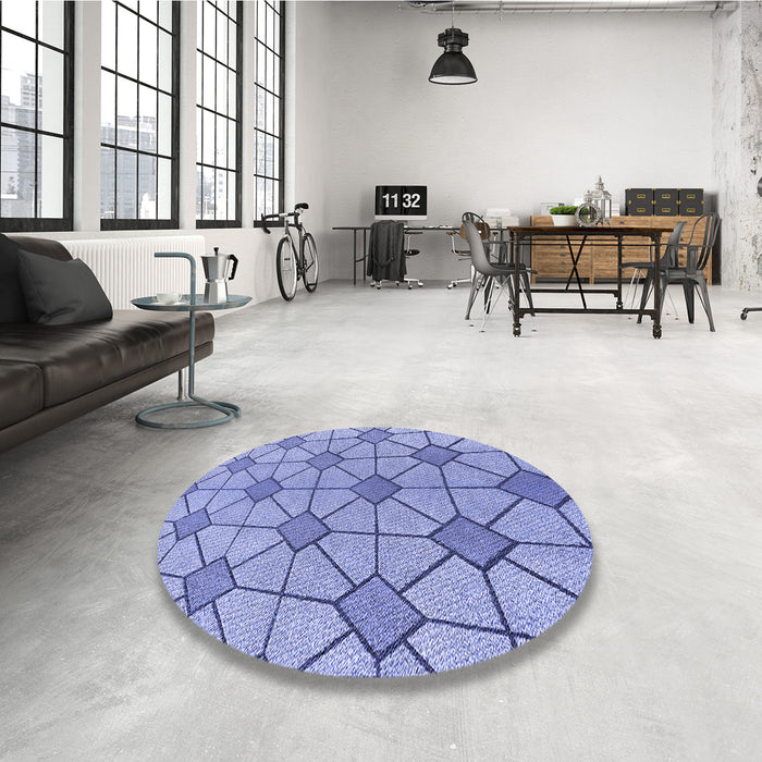 Round Patterned Jeans Blue Rug in a Office, pat2200blu