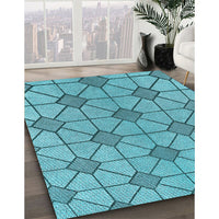 Patterned Bright Turquoise Blue Rug, pat2200lblu