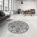 Round Patterned Gray Novelty Rug in a Office, pat2200