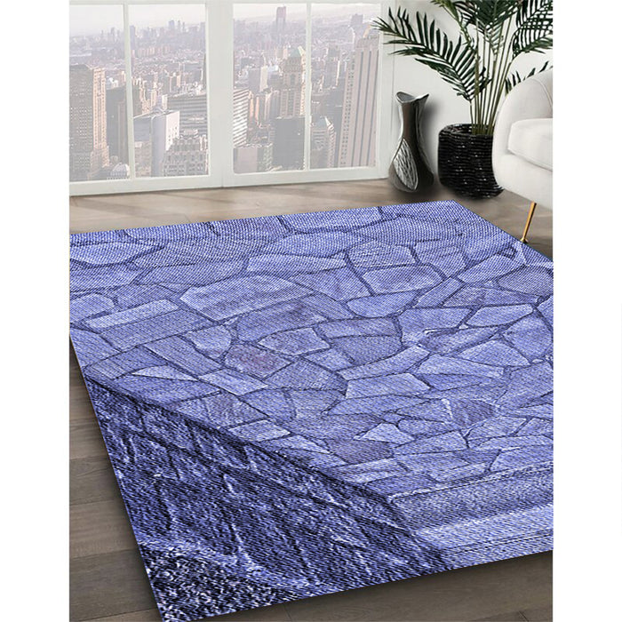 Patterned Denim Blue Rug in Family Room, pat2201blu