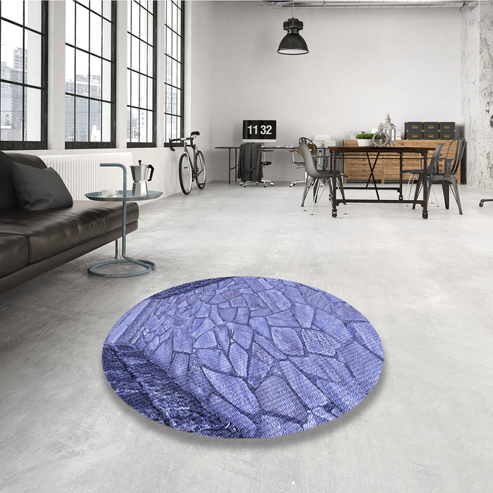 Round Patterned Denim Blue Rug in a Office, pat2201blu